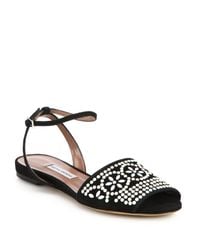 Tabitha Simmons | Black Beaded Flat Suede Sandals | Lyst