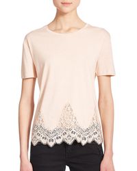 The Kooples | Natural Lace-trim Jersey Tee | Lyst