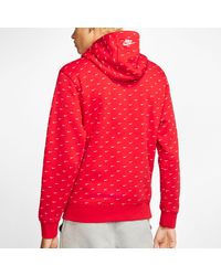 red nike hoodie with white swoosh all over
