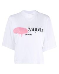 T-shirt crop Miami con stampaPalm Angels in Cotone di colore Bianco | Lyst