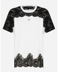 Tシャツ・カットソー Dolce & Gabbana Cropped Jersey T-Shirt With Lace Inserts Dolce & Gabbana Cropped Jersey T-Shirt With Dg Logo And Lace