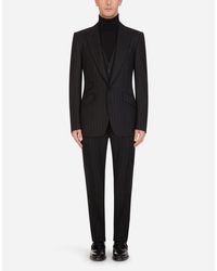 Dolce & Gabbana Pinstripe Sicilia-Fit Suit In Stretch Wool in Black für Herren