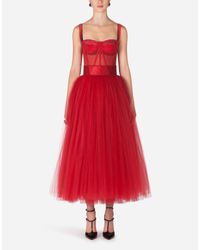 Vestido bustier midi de tul Dolce \u0026 Gabbana de Tul de color Rojo | Lyst