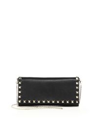 Valentino | Black Rockstud Leather Chain Wallet | Lyst