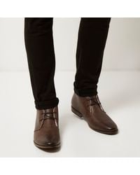 River Island Fleece Brown Smart Chukka Boots for Men - Lyst