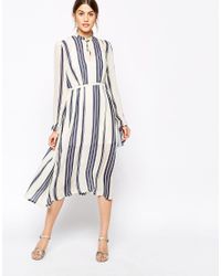Baum und Pferdgarten Blue Agata 70's Peasant Dress In Stripe