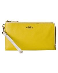 COACH Color Block Double Zip Wallet in li/Yellow/Chalk (Yellow) | Lyst