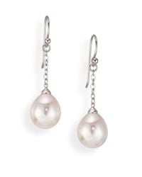 Majorica | Metallic 10Mm White Teardrop Pearl & Sterling Silver Chain Drop Earrings | Lyst