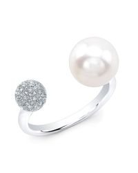 Anne Sisteron | Metallic 14kt White Gold Diamond Dome And Pearl Ring | Lyst