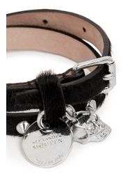 Alexander McQueen | Black Skull Stud Double Wrap Pony Hair Leather Bracelet | Lyst
