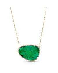 Anne Sisteron - Green 14kt Yellow Gold Emerald Diamond Organic Shape Necklace - Lyst