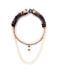 Venna | Multicolor Marble Sphere Bead Fur Trim Pearl Necklace | Lyst