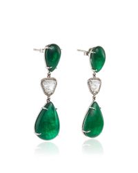 Nina Runsdorf | Green Emerald And Rosecut Half Moon Diamond Drop Earrings | Lyst