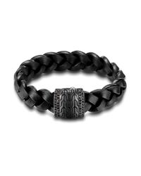 John Hardy | Black Bronze Black Coating Station Bracelet On Braided Black Leather Cord for Men | Lyst