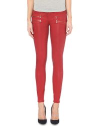 PAIGE Denim Edgemont Coated Skinny Mid-rise Jeans in Red - Lyst