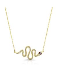 Anne Sisteron - Metallic 14kt Yellow Gold Ruby Eye Diamond Snake Necklace - Lyst