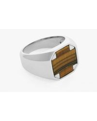 Tateossian | Brown Octagonal Ring In Silver With Tiger Eye for Men | Lyst