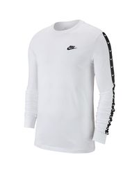 Nike Cotton Swoosh Long Sleeve T-shirt in White/Black (White) for Men - Lyst