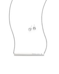 Michael Kors | Metallic Logo Bar Pendant Necklace & Stud Earrings Set/silvertone | Lyst