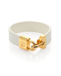 Tory Burch | White Saffiano Leather Lock Closure Bracelet | Lyst