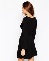 ASOS 70s Swing Dress With Flare Sleeve in Black - Lyst