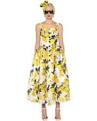 Dolce & Gabbana | Yellow Lemons Print Silk Organza & Satin Dress | Lyst