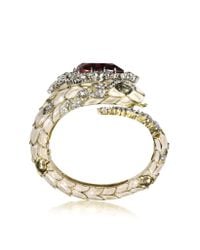 Roberto Cavalli - Metallic Ruby Red Crystals And Enamel Snake Bracelet - Lyst