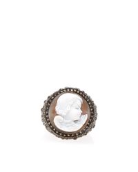 Amedeo | Brown Hand Carved Sardonyx Shell Cameo Ring Set in Black Rhodium Plated Silver with White Diamonds | Lyst