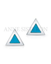Anne Sisteron - Blue 14Kt White Gold And Turquoise Triangle Stud Earrings - Lyst