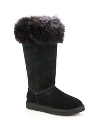 UGG | Black Rosana Suede & Shearling Knee Boots | Lyst