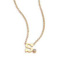 Zoe Chicco | Metallic Diamond & 14k Yellow Gold Initial Pendant Necklace | Lyst