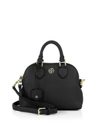 Tory Burch | Black Robinson Mini Pebbled Leather Dome Satchel | Lyst