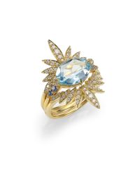 Alexis Bittar Fine | Metallic Royal Marquis Light Blue Topaz, Sapphire, Diamond & 18k Yellow Gold Ring Set | Lyst