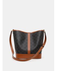 Celine Triomphe Canvas Small Bucket in Triomphe Canvas and Calfskin, Brown