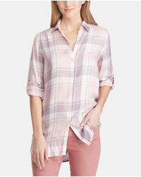 Lauren by Ralph Lauren Purple Wo Long Checked Blouse