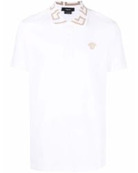 Versace Jeans Couture White Gold-Glitter Jacquard Logo Polo Shirt