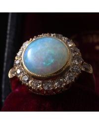 Erica Weiner Metallic Massive Edwardian Opal And Diamond Cluster Ring