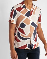 Express Natural Abstract Rayon Short Sleeve Shirt for men