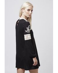 TOPSHOP Black Petite Embroidered Smock Dress