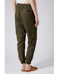 khaki satin joggers