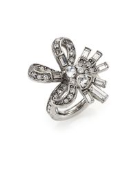 Oscar de la Renta | Metallic Floral Baguette Crystal Cocktail Ring | Lyst