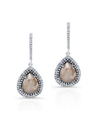Anne Sisteron - Metallic 14kt White Gold Pear Shape Raw Diamond Double Halo Earrings - Lyst
