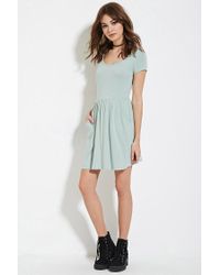 Forever 21 Synthetic Fit And Flare Pocket Dress In Mint Green Lyst