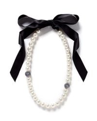 Lanvin | White Pearl Strand Satin Ribbon Necklace | Lyst