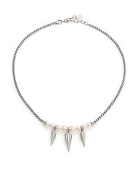 Majorica | Metallic 6mm-8mm White Round Pearl Spiked Necklace | Lyst