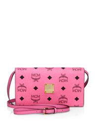 MCM | Pink Color Visetos Coated Canvas Crossbody Wallet | Lyst