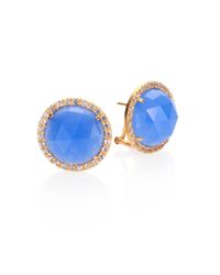 Mija | Dark Blue Jade & White Sapphire Button Earrings | Lyst