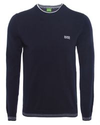 BOSS Green Blue Crew Neck Rime Jumper for men