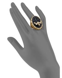 Alexis Bittar | Metallic Elements Muse D'Ore Black Agate & Crystal Skull Cameo Cocktail Ring | Lyst