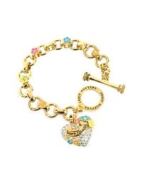 Juicy Couture - Metallic Pave Heart and Flower Charm Bracelet - Lyst